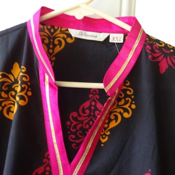Divena size XXL Kurti cotton black with pink trim, pink, orange yellow print NWT - Picture 9 of 16